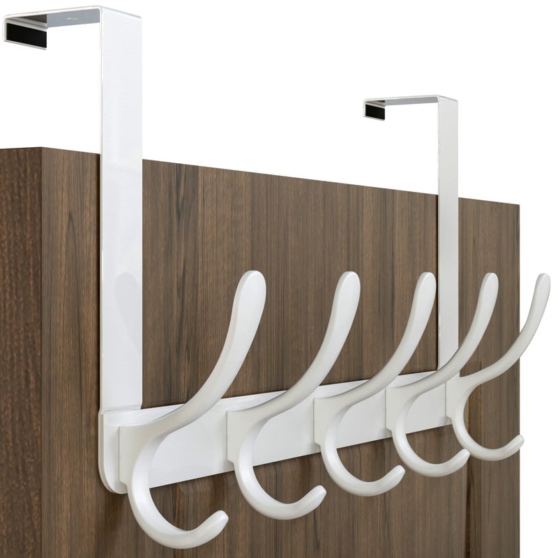 WEBI Over The Door Hook 5 Coat Hooks,Over The Door Towel Rack,Door Hanger Coat Rack Towel Hanger for Hanging Coats,Clothes,Back of Bathroom,White - Image 1